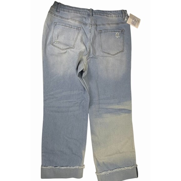 NWT Mekool Fashion Jeans Wide Leg Frayed Cuff Distressed Washed Denim 36 waist - Picture 14 of 16